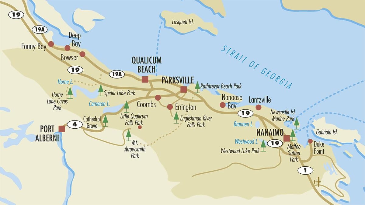 Mapa střední vancouver island