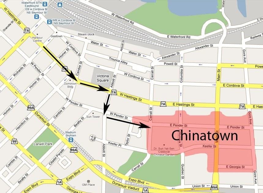 Mapa čínské čtvrti vancouver