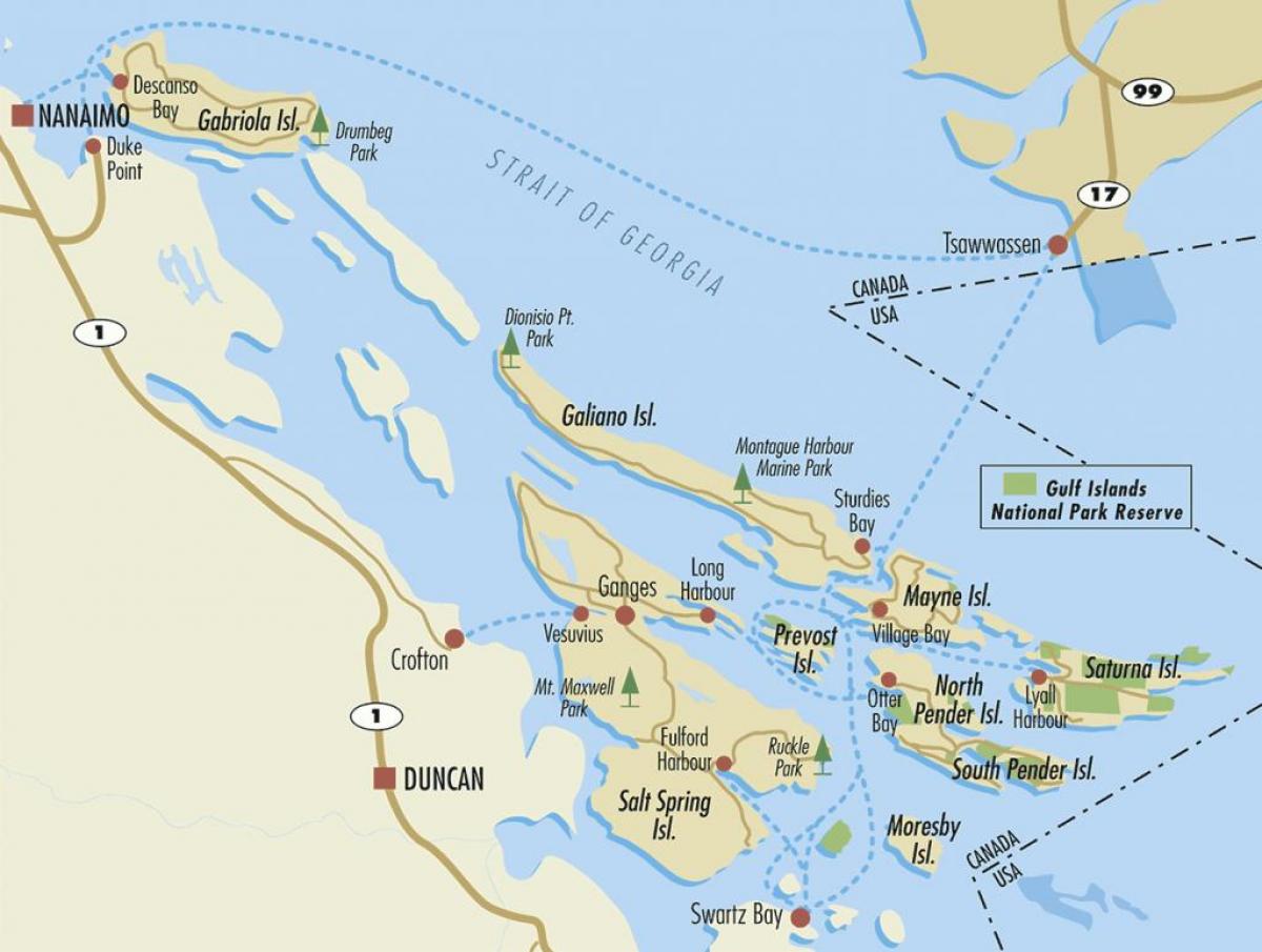 mapa gulf islands bc kanada