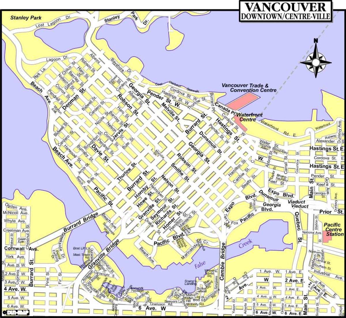 Mapa centra města vancouver, bc