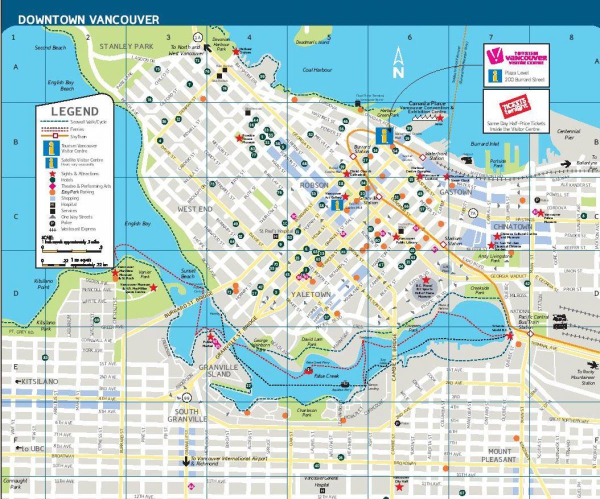 ulice mapa z centra města vancouver, bc