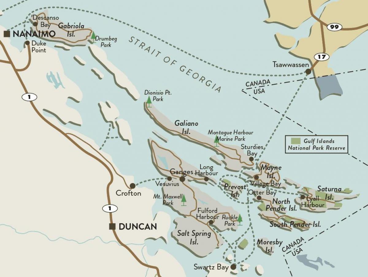 mapa vancouver island a gulf islands