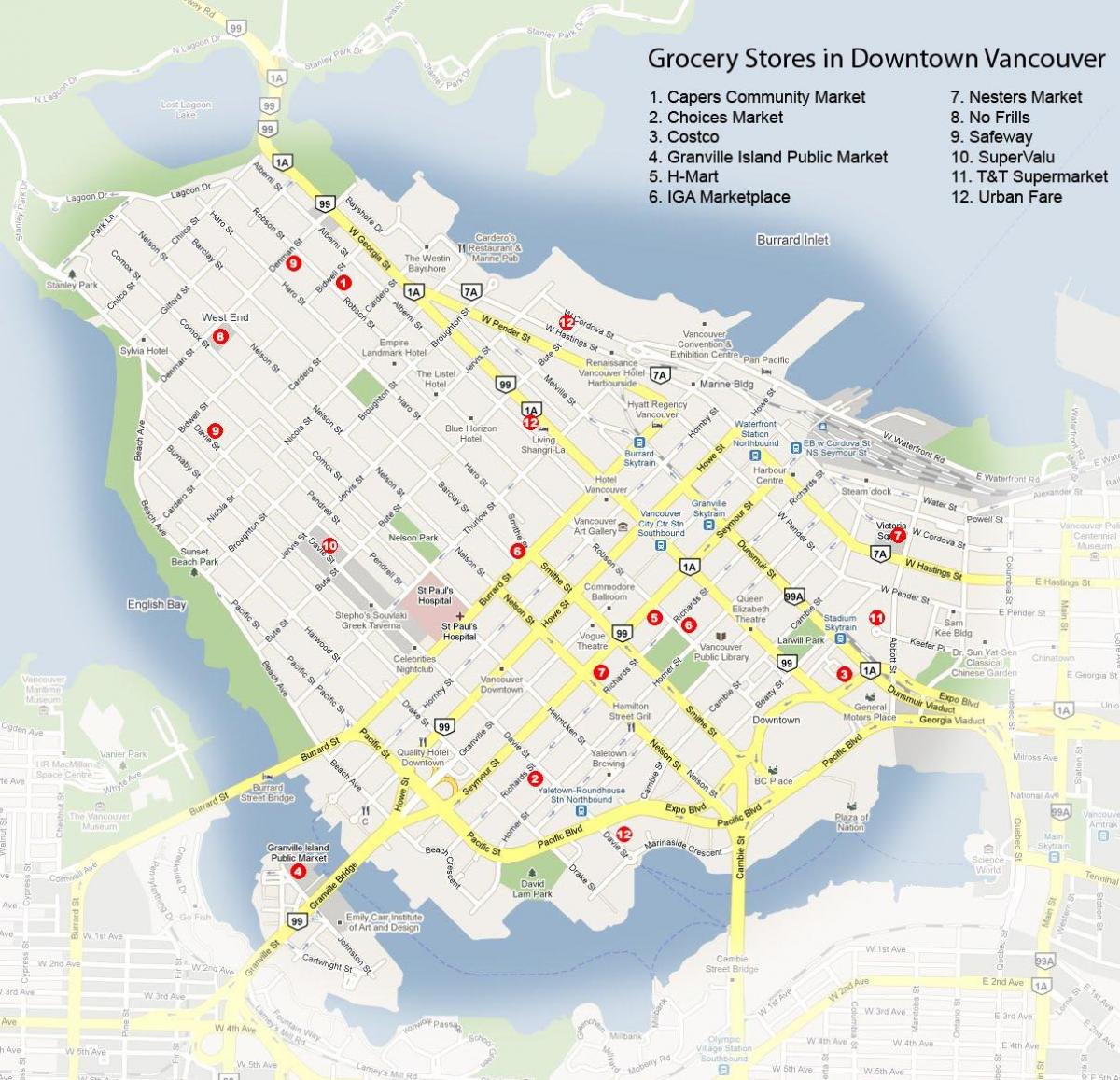 Mapa obchodu vancouver