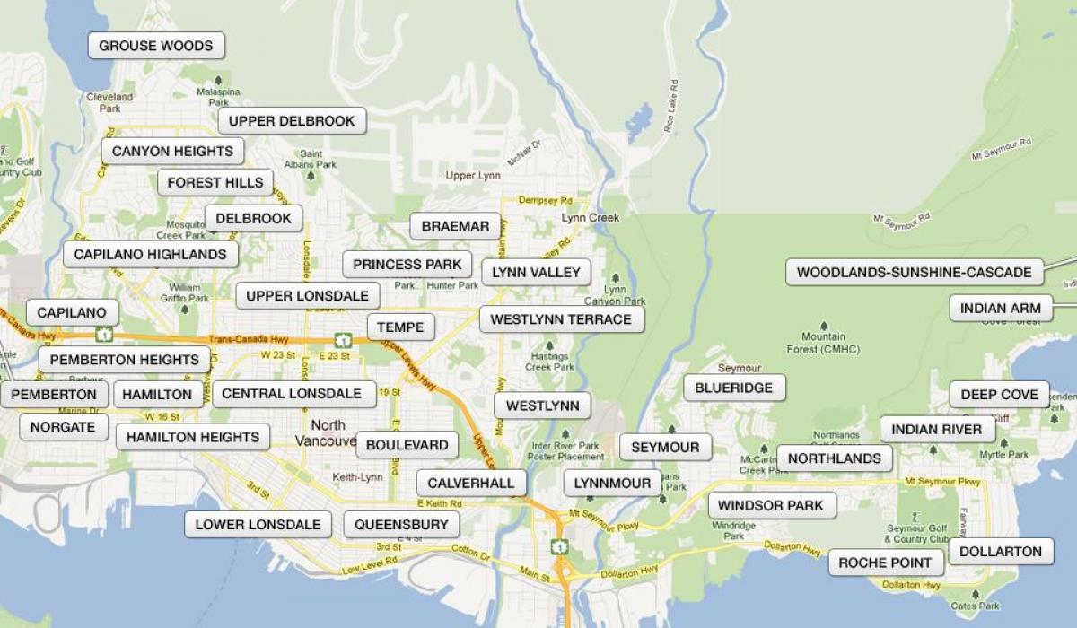 Mapa čtvrti severní vancouver 