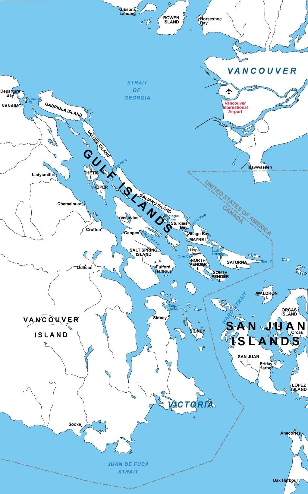 Mapa severní gulf islands