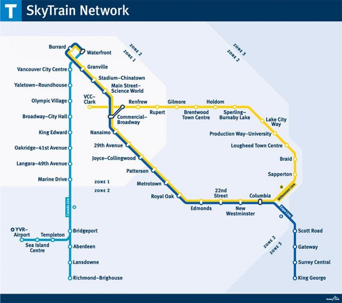 kanada skytrain mapě