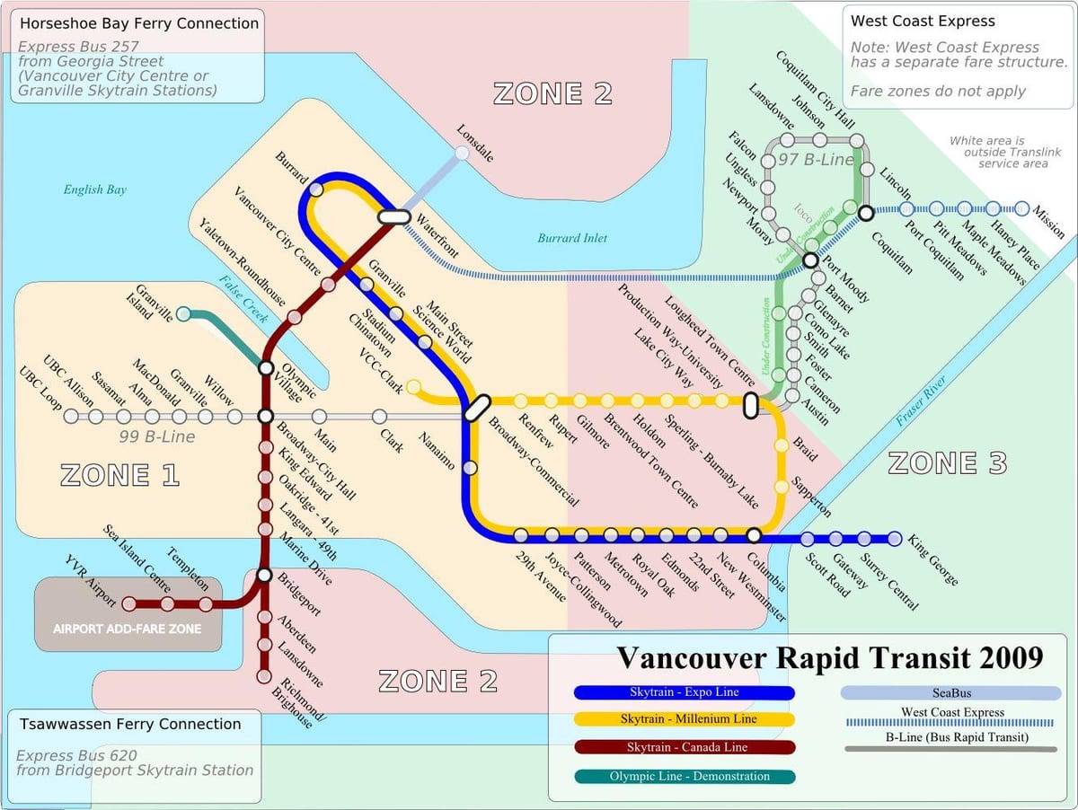 vancouver skytrain zóny mapě