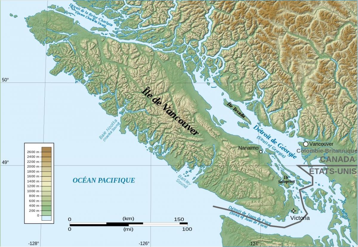 Mapa topografické vancouver island