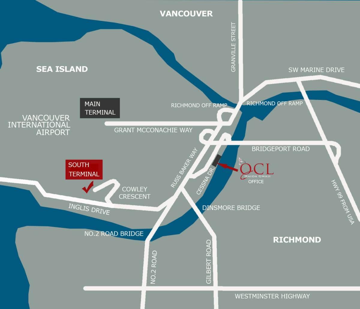 Mapa umístění letiště vancouver