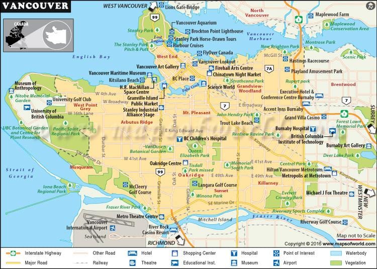 Mapa vancouver body zájmu