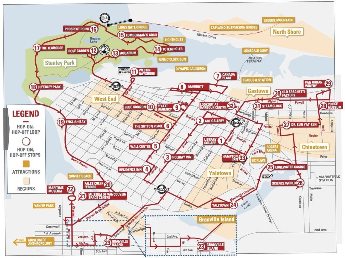 Mapa vancouver hop on hop off vozík 