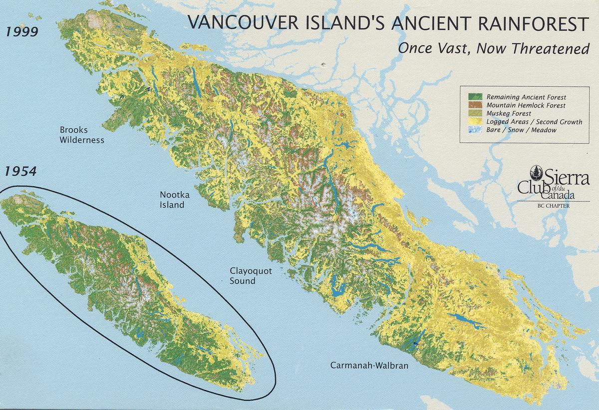 deštný prales, ostrov vancouver mapě