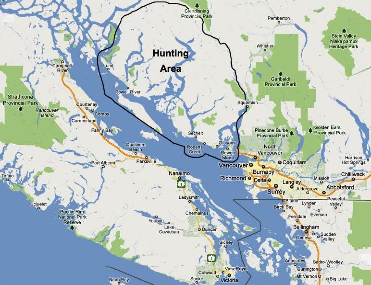 Mapa ostrova vancouver lov