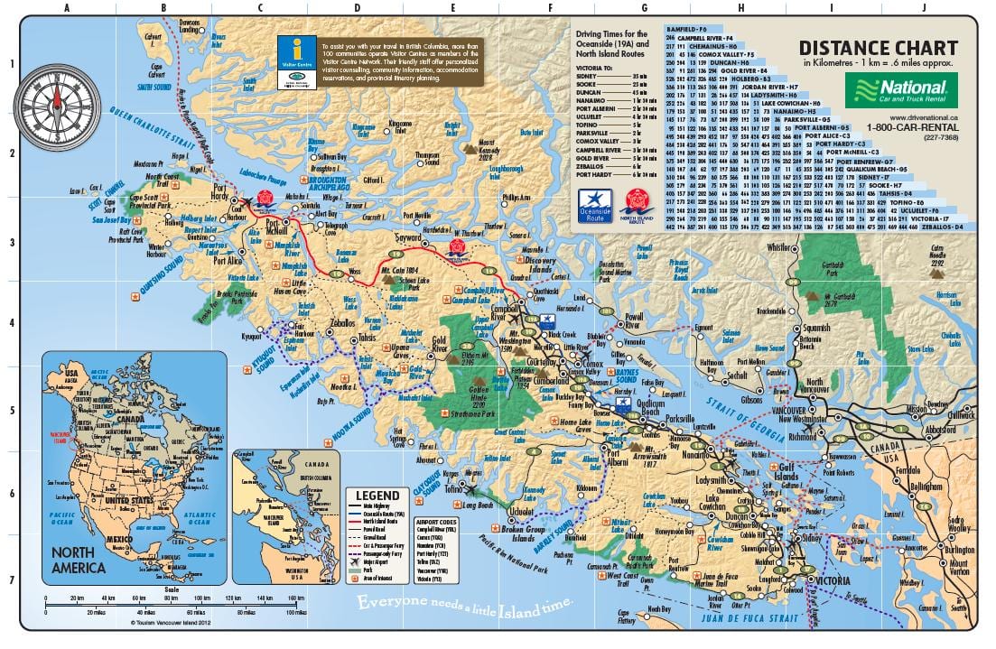 Mapa ostrova vancouver rv parků
