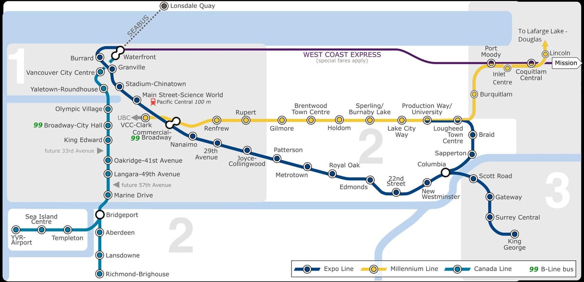 vancouver letiště do centra skytrain mapě
