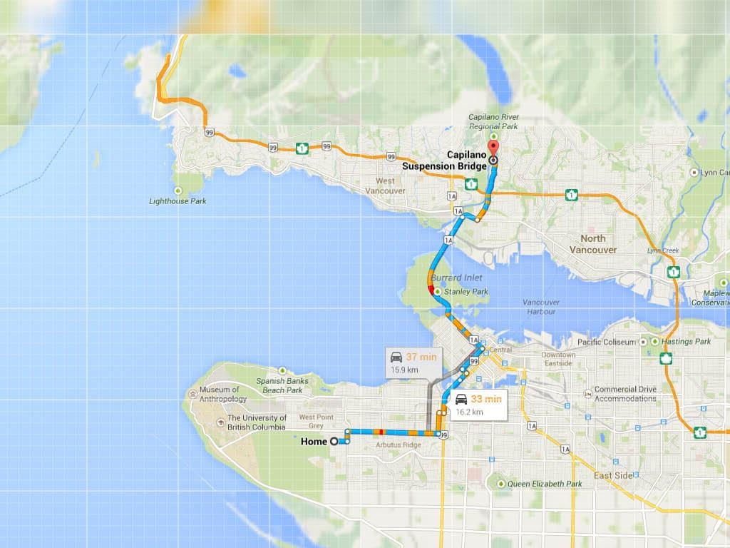 Mapa vancouver mosty