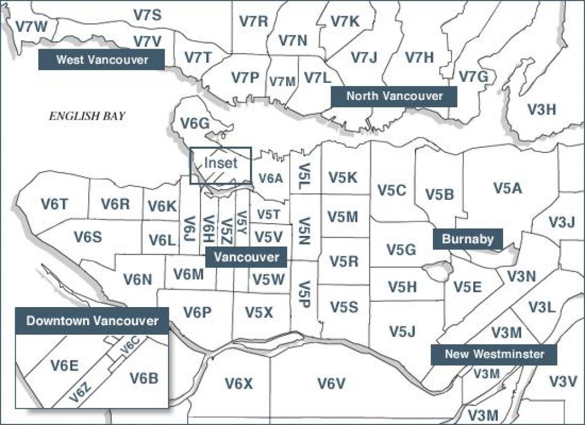 vancouver island poštovní kódy mapě