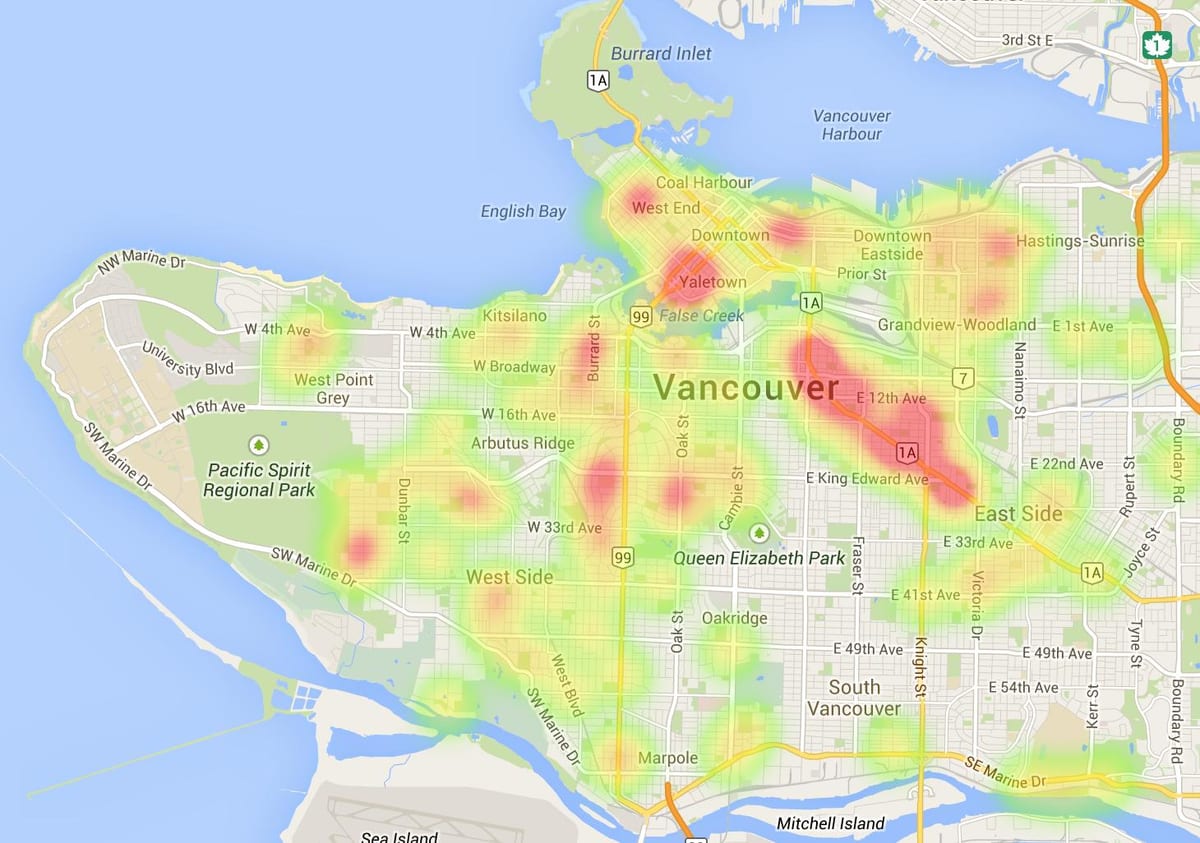 Mapa vancouver tepla