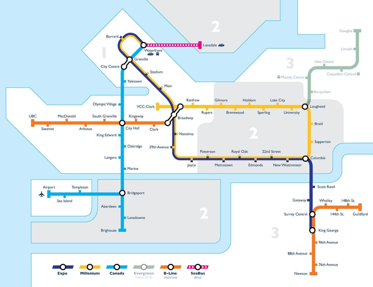 Mapa vancouver tranzitní zóny
