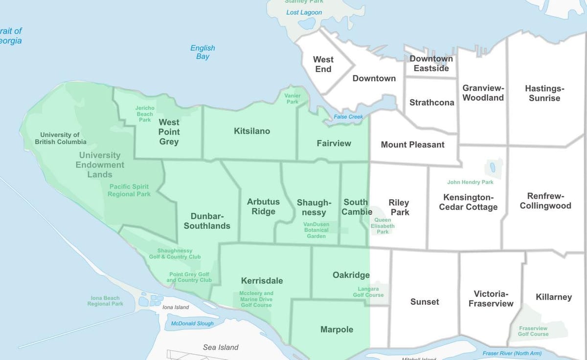 west vancouver sousedství mapě