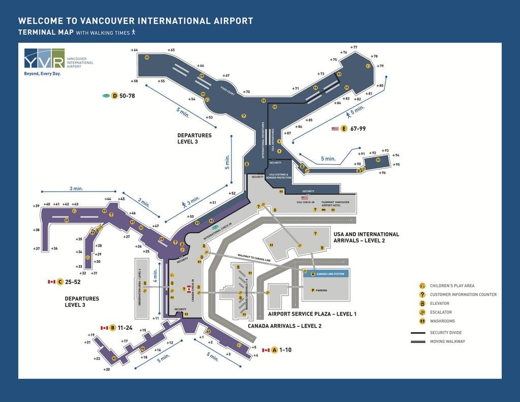 vancouver kanada mapa letiště