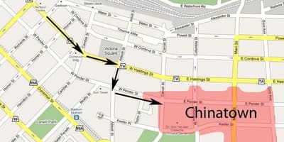 Mapa čínské čtvrti vancouver