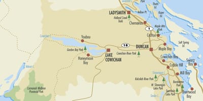 Mapa duncan, ostrov vancouver 