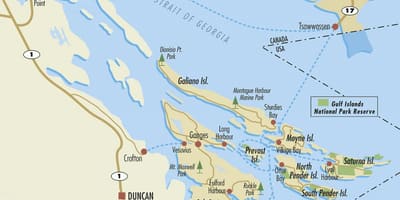 Mapa gulf islands bc kanada