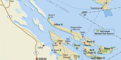 Mapa gulf islands bc kanada
