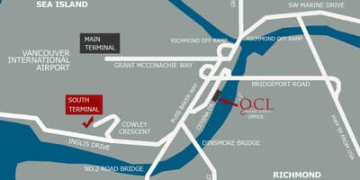 Mapa umístění letiště vancouver