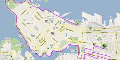 Město vancouver kole mapě