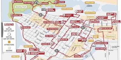 Mapa vancouver hop on hop off vozík 