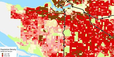 Vancouver hustota obyvatelstva mapě
