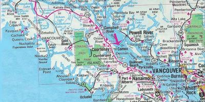 Mapa ostrova vancouver jezera