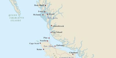 Mapa ostrova vancouver majáky