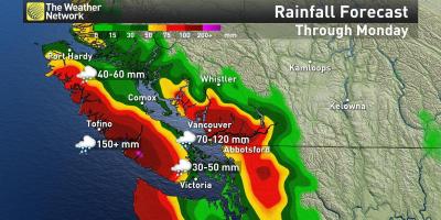 Mapa ostrova vancouver srážek