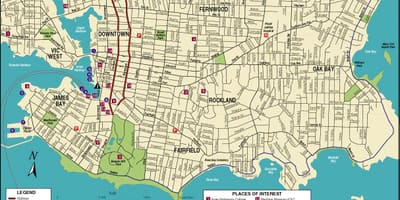 Mapa ostrova vancouver turistických atrakcí