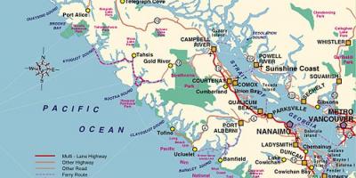 Mapa ostrova vancouver tábořiště 