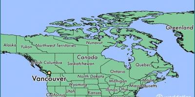 Mapa kanady ukazuje vancouver