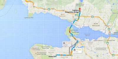 Mapa vancouver mosty