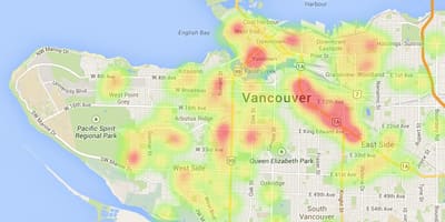 Mapa vancouver tepla